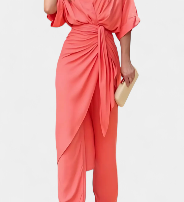 Ensemble Mayleen Croisé avec Nœud Avant et Pantalons Droits