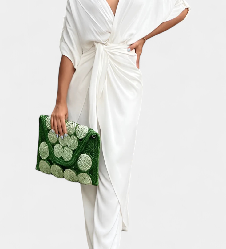 Ensemble Mayleen Croisé avec Nœud Avant et Pantalons Droits